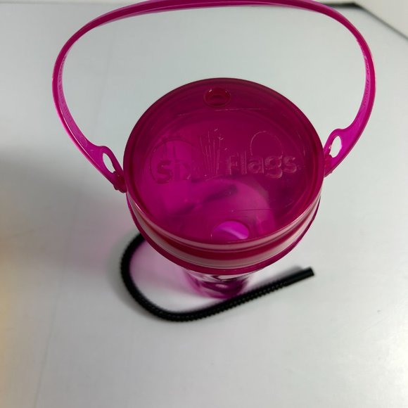Six Flags 2022 Pink Plastic Cup Collectible Souvenir With Straw Coca Cola - Picture 5 of 9